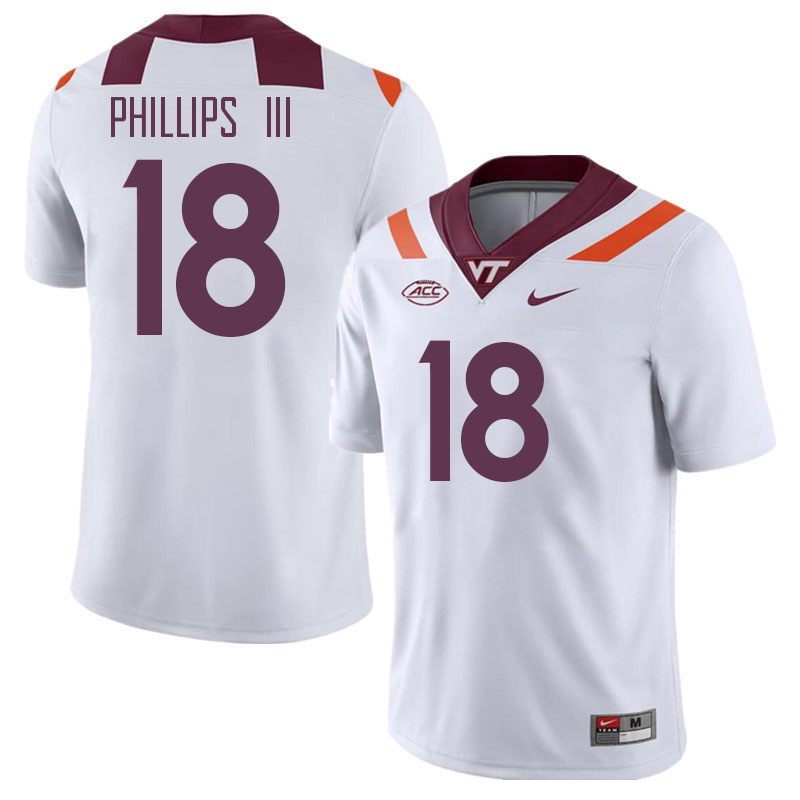 Men #18 Mose Phillips III Virginia Tech Hokies College Football Jerseys Stitched Sale-White - Click Image to Close